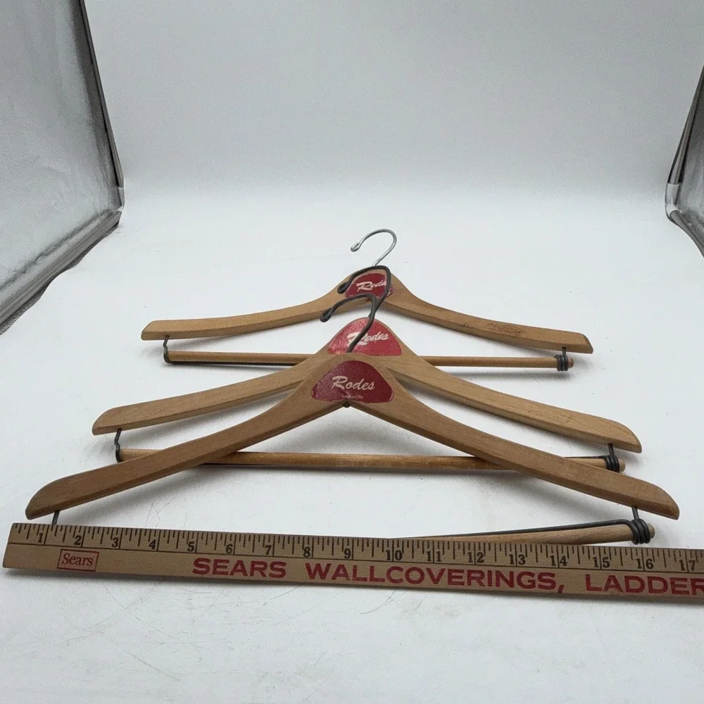 Lot 3 Wooden Suit Hangers & Pants Vintage Natural 1950-60s Wood Louisville Rodes